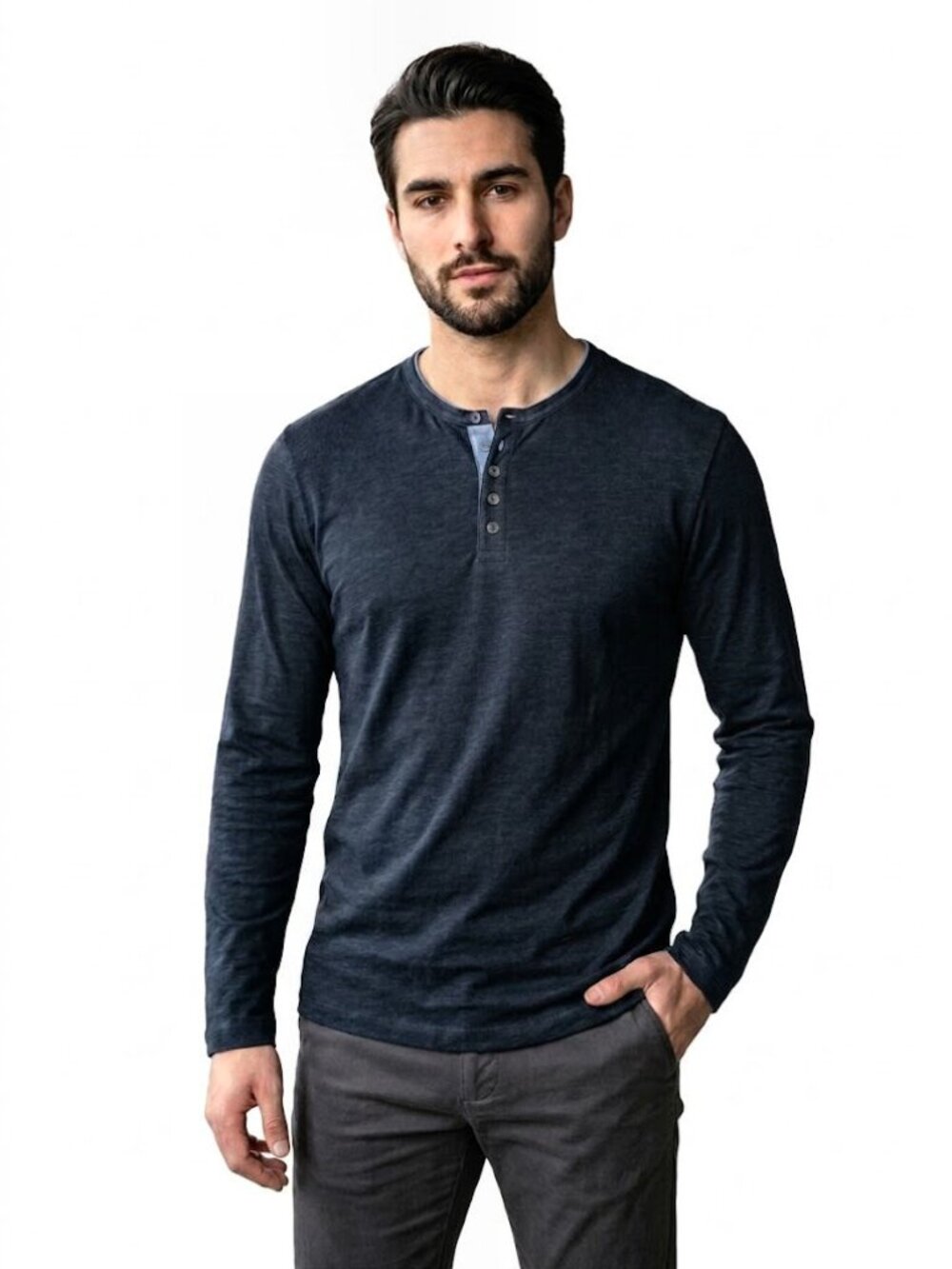 Robert Barakett Birmingham Long Sleeve Henley, Navy Blue, Mens Size Small